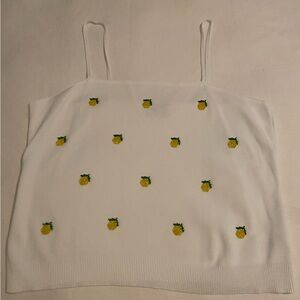 White Tank Top with Beaded Lemon Embroidery